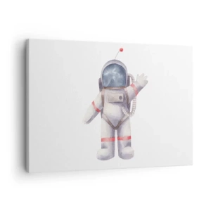 Obraz na plátně - Astronaut ve stylu akvarelu na bílém pozadí - 70x50cm - Tak zatím! - Moderní nástěnná dekorace do obývacího pokoje a ložnice ARTTOR