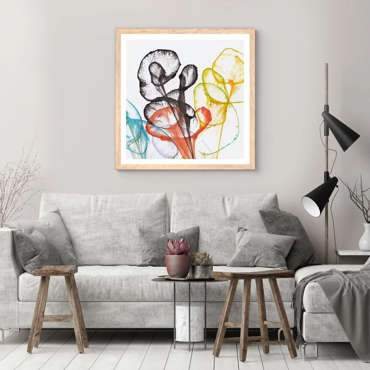 Plakát v rámu světlý dub - Květiny s duší - 30x30 cm