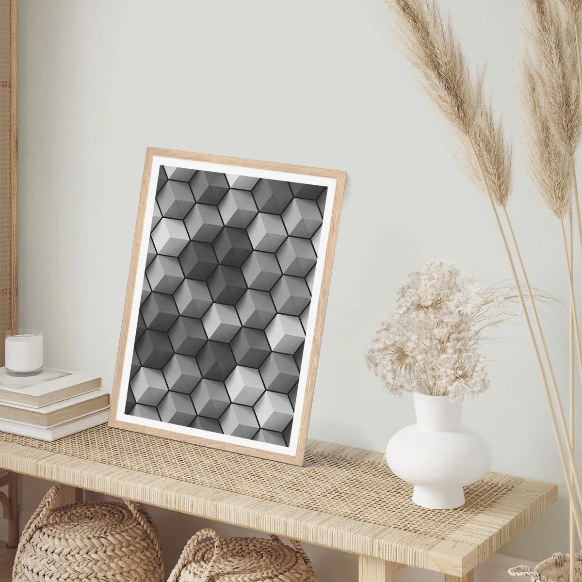 Plakát v rámu světlý dub - Kubistické puzzle - 70x100 cm