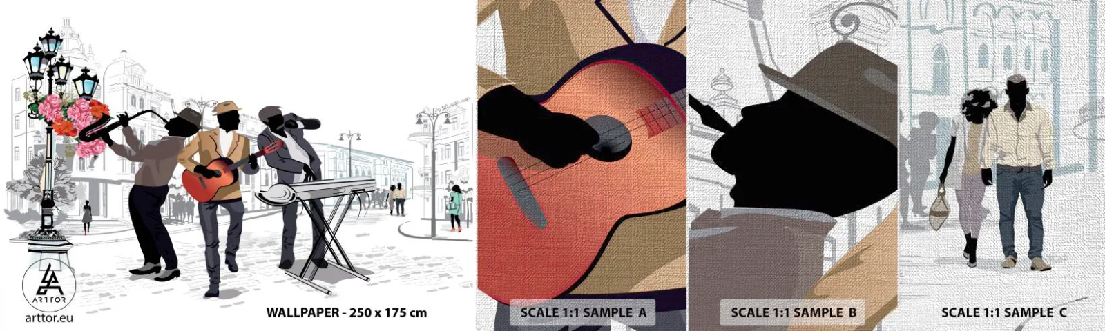 Vzor Fototapety Premium Canvas - Hudba ulice - Hudba, Kytara, Kapela - 100x30 cm