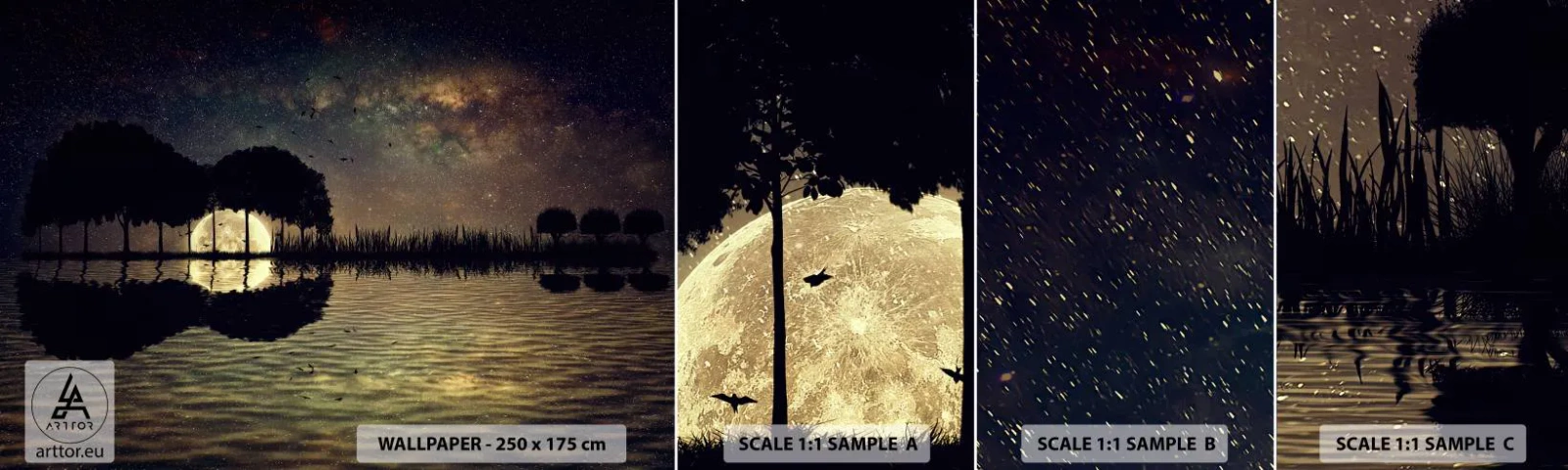 Vzor Fototapety Samolepicí Deluxe Sticker - Noc na konci světa - Krajina, jezero, Měsíc - 100x30 cm