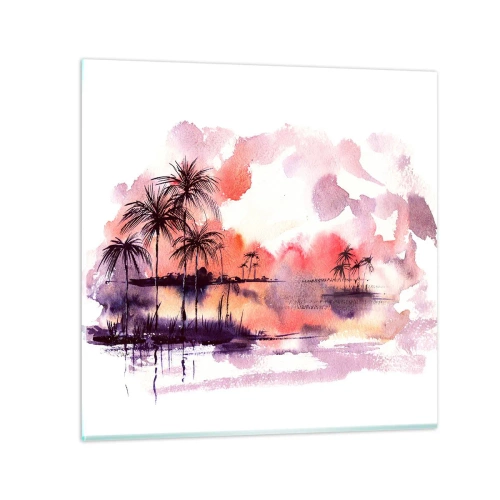 Obraz na skle - Klid tropů v červené - 40x40 cm