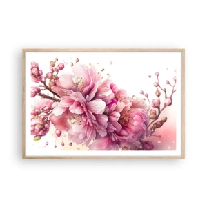 Plakát v rámu světlý dub - Květ kvetoucí třešně - 91x61 cm