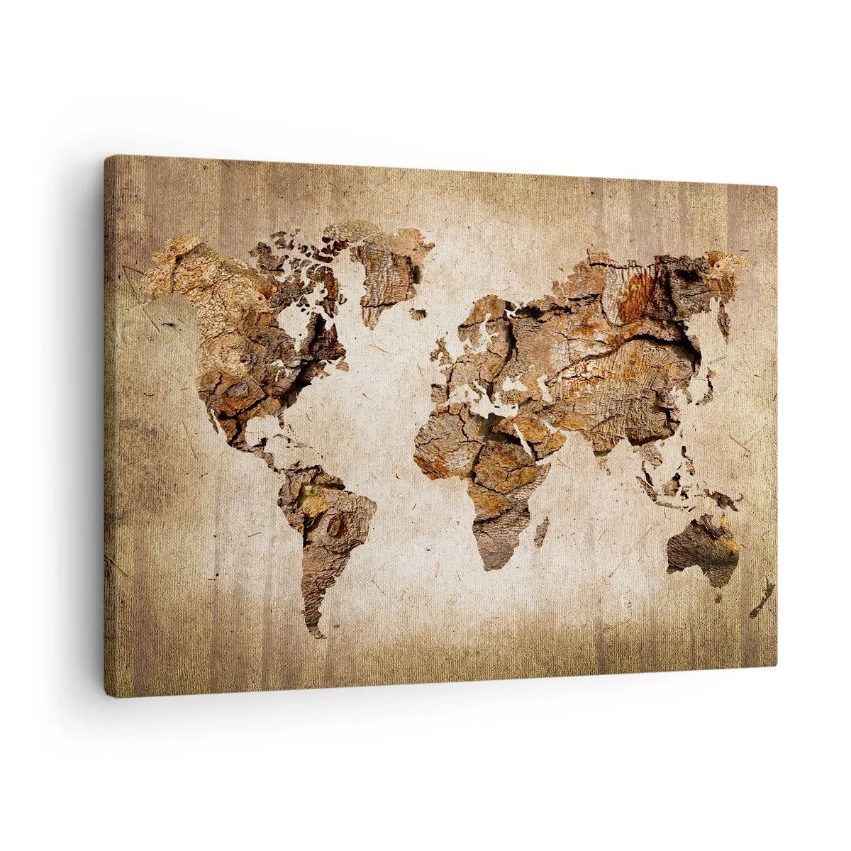 Obraz na plátně - Mapa světa v dřevěném, rustikálním stylu - 70x50cm - Objev světa - Moderní nástěnná dekorace do obývacího pokoje a ložnice ARTTOR