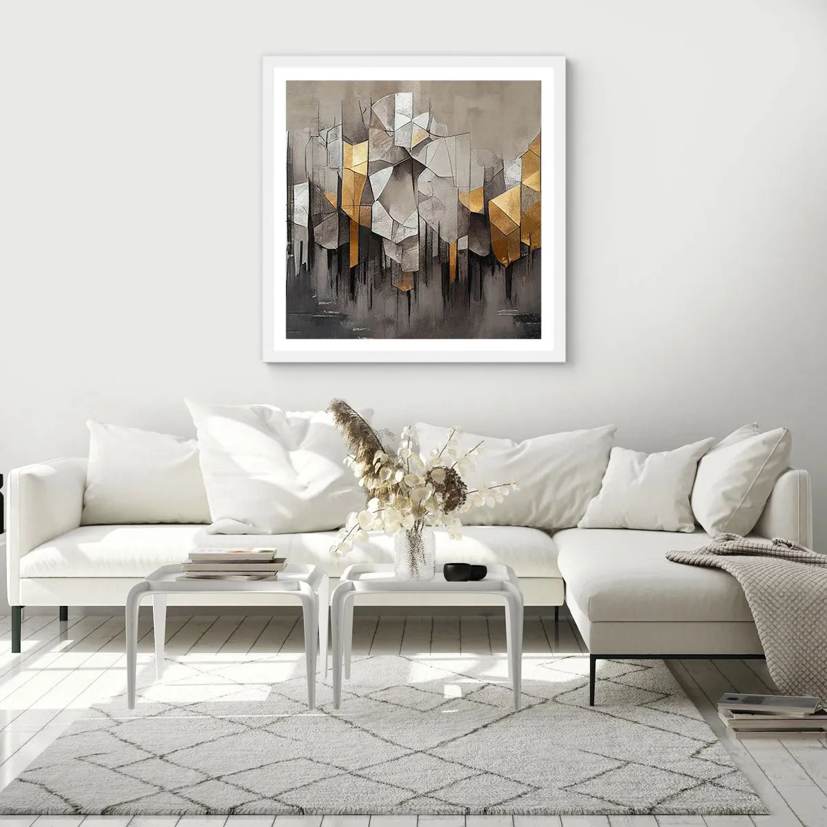 Plakát v bílém rámu - Kompozice z ledu a světla - 50x50 cm