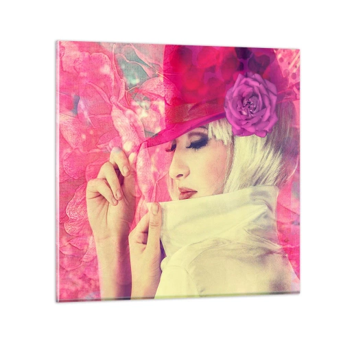 Obraz na skle - Retro portrét v růžové mlze - 40x40 cm