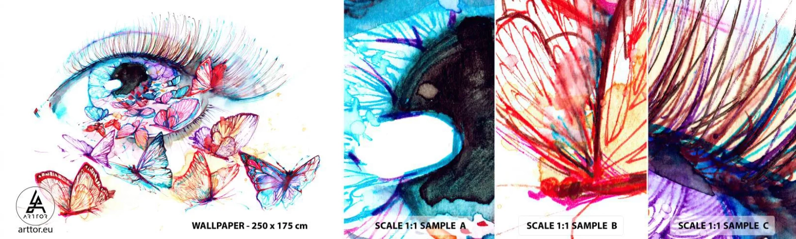 Vzor Fototapety Samolepicí Deluxe Sticker - Pohádkové kouzlo očí - Ženské oko, Motýl, Abstrakce - 100x30 cm