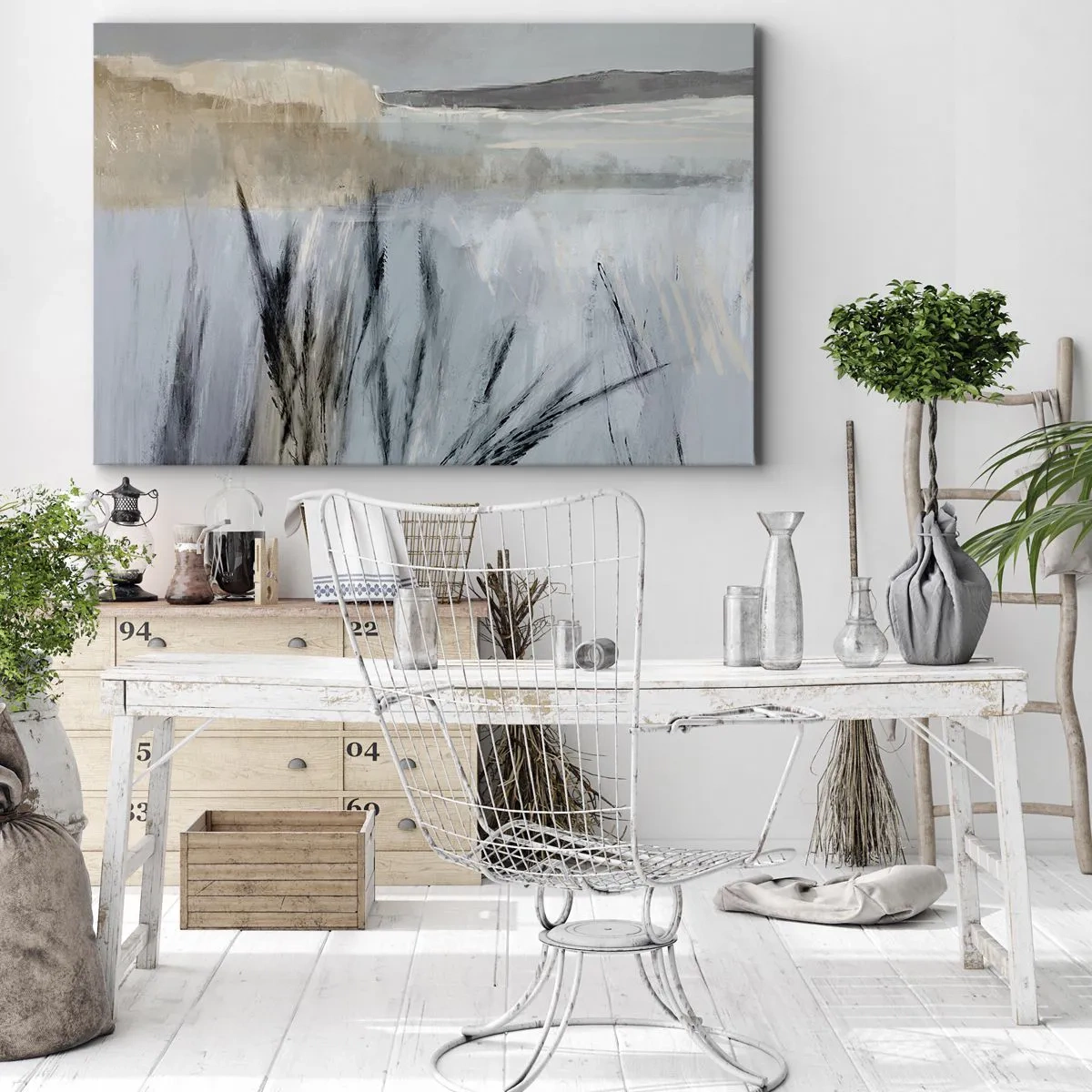 Obraz na plátně - Malebná zimní krajina s poli a trávami - 70x50cm - Zimní pole - Moderní nástěnná dekorace do obývacího pokoje a ložnice ARTTOR