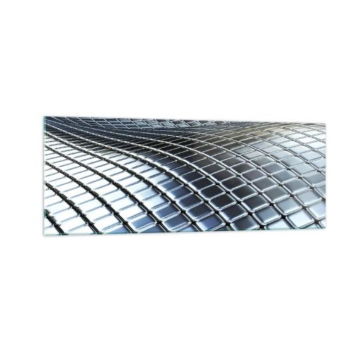 Obraz na skle - Kovová stříbrná vlna - 140x50 cm