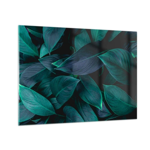 Obraz na skle - Husté zelené listy na tmavém pozadí - 70x50cm - Zeleň sama o sobě - Moderní nástěnná dekorace do obývacího pokoje a ložnice ARTTOR