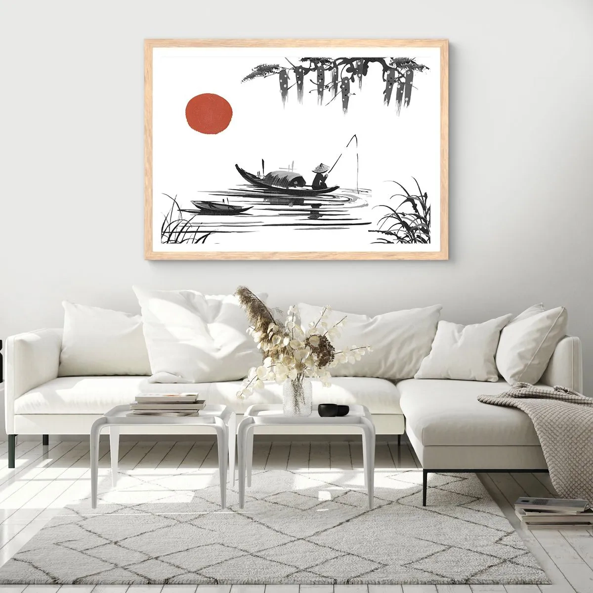 Plakát v rámu světlý dub - Asijské odpoledne - 100x70 cm