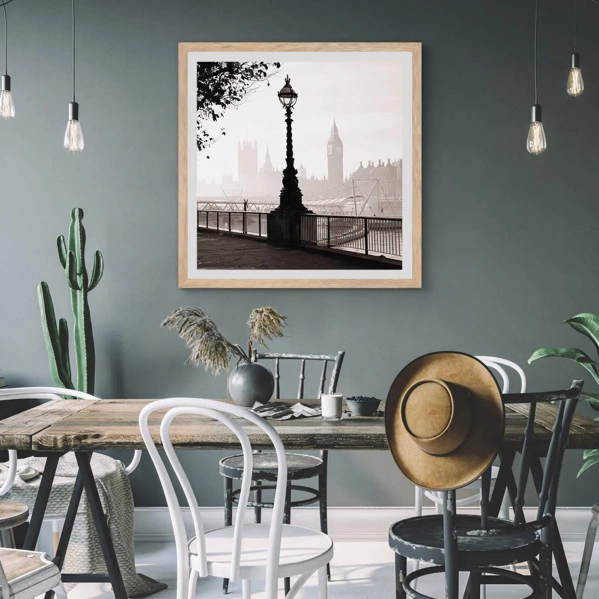 Plakát v rámu světlý dub - Londýnské ráno - 50x50 cm