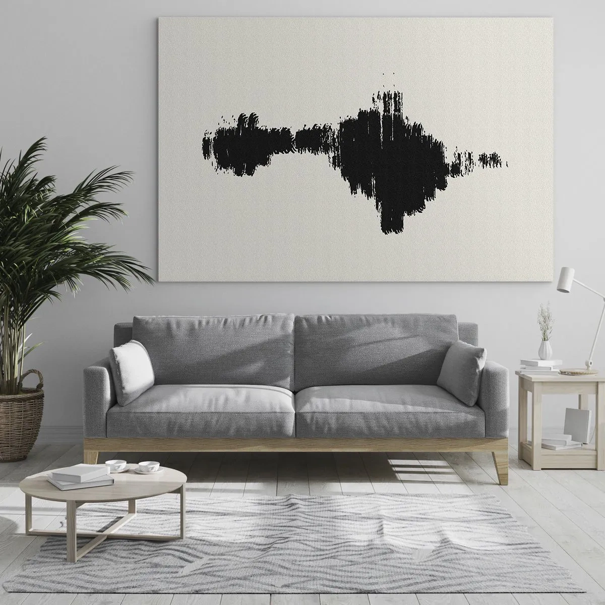 Obraz na skle - Minimalistický vzor černých tahů na světlém pozadí - 70x50cm - Vibrace představivosti - Moderní nástěnná dekorace do obývacího pokoje a ložnice ARTTOR