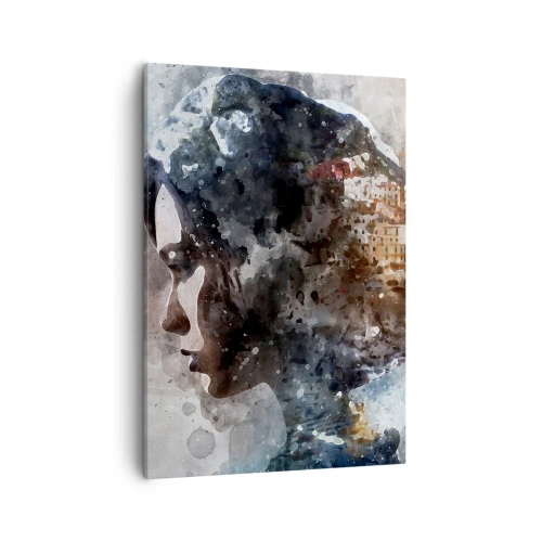 Obraz na plátně - Příběh o dívce s městem v pozadí - 50x70 cm