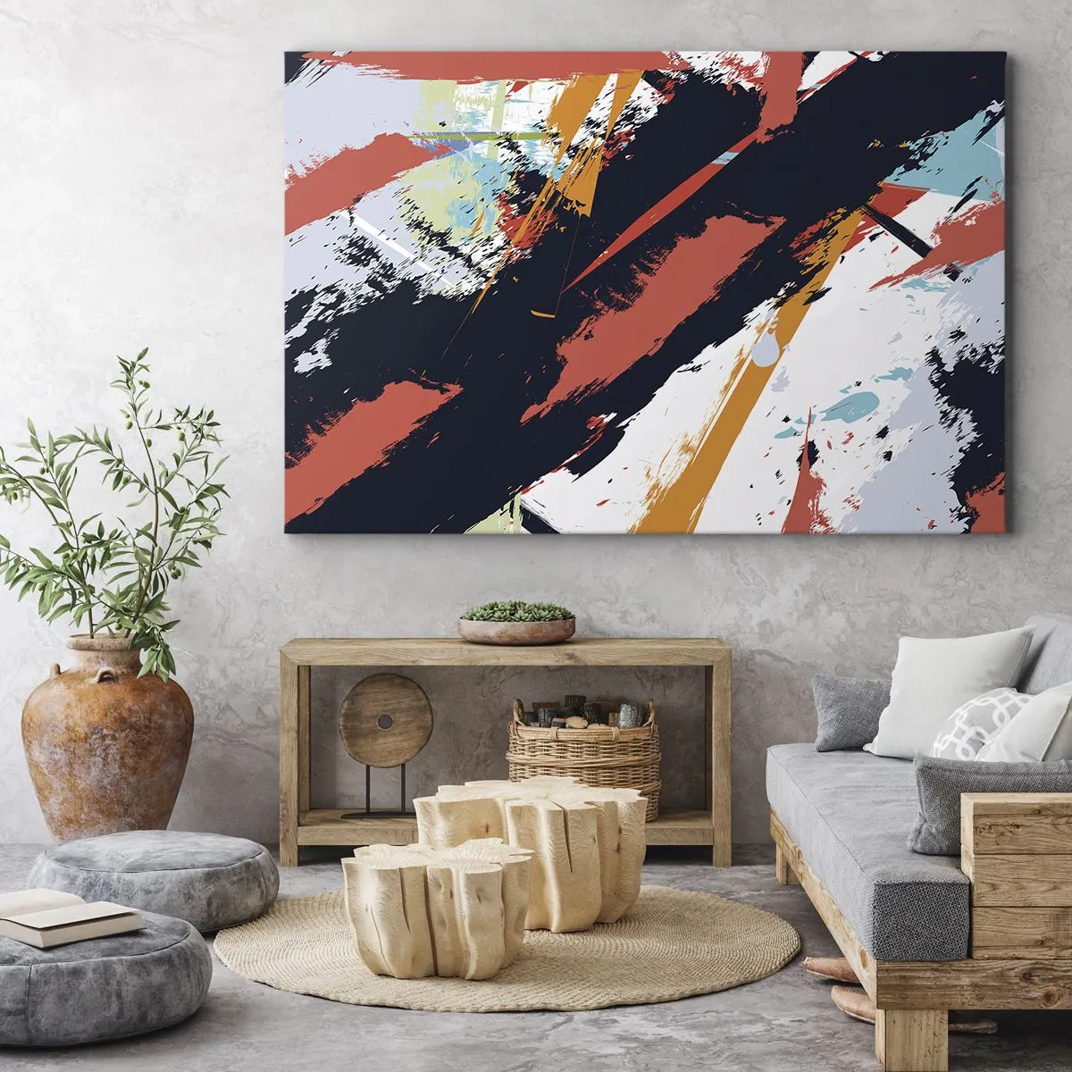 Obraz na plátně - Abstraktní tahy štětcem v zářivých barvách - 70x50cm - Dynamická kompozice - Moderní nástěnná dekorace do obývacího pokoje a ložnice ARTTOR