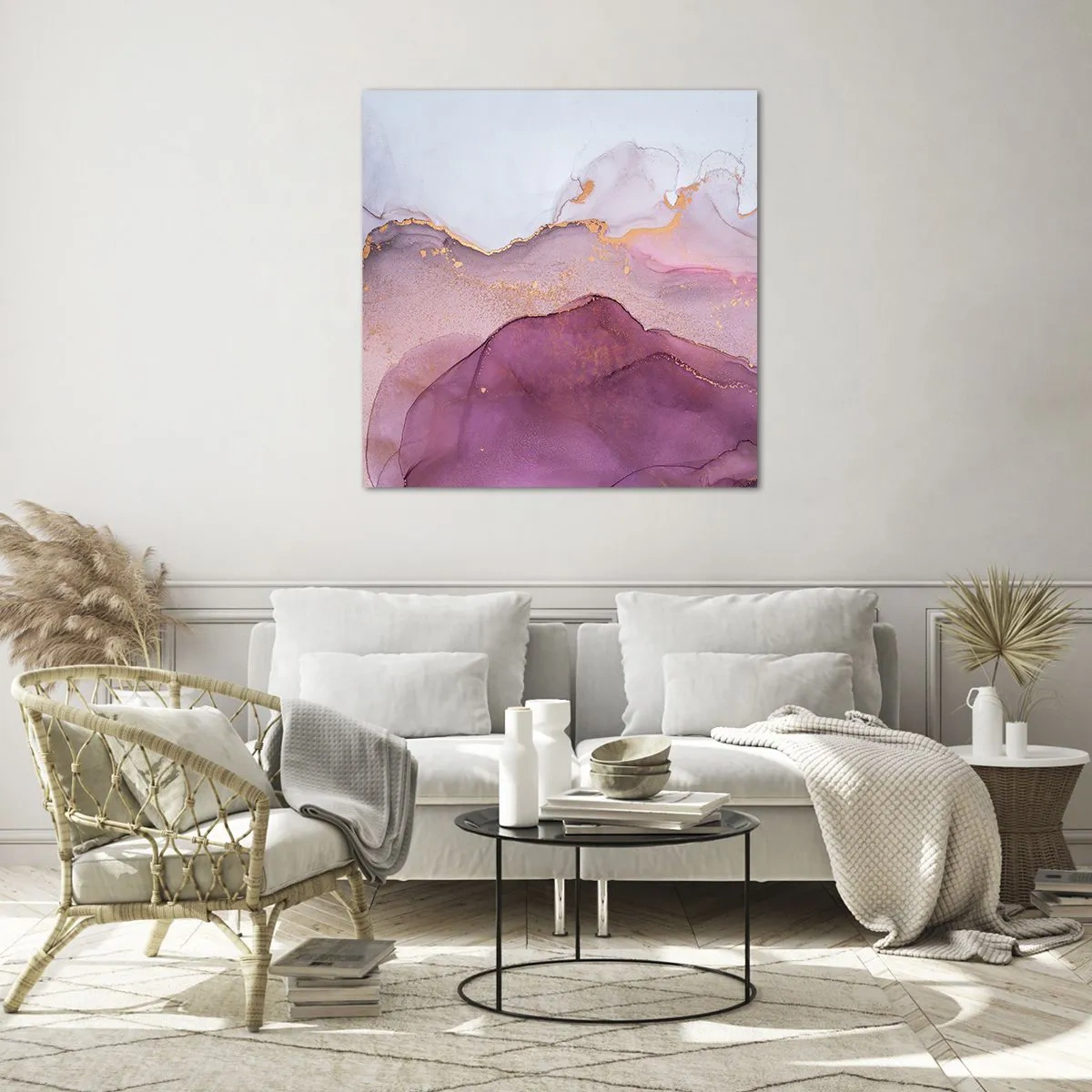 Obraz na skle - Fialové a lilové vlny - 40x40 cm