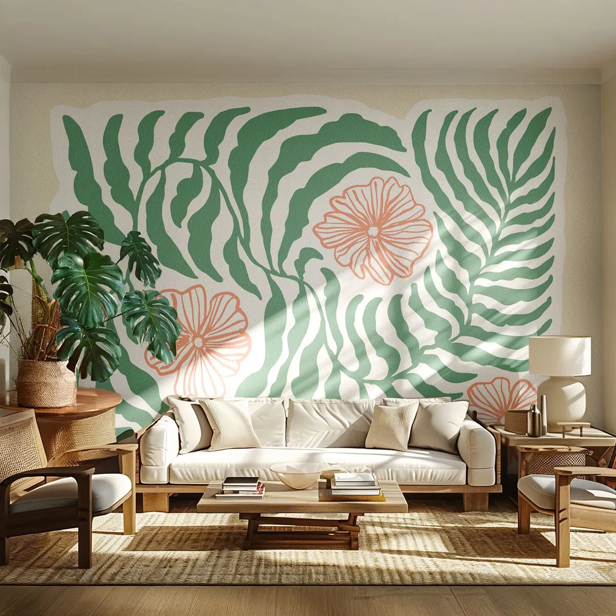 Fototapeta Premium Sand - Rozkvetlé v zeleni - Boho, Botanický, Květiny - 100x70 cm