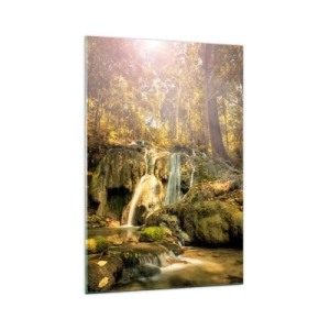 Obraz na skle - Lesní vodopád v zelené - 70x100 cm