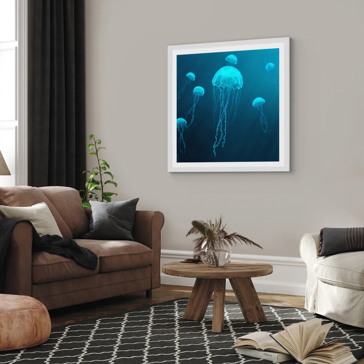 Plakát v bílém rámu - Oceánský tanec - 40x40 cm