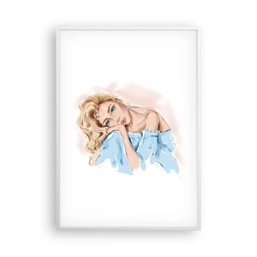 Plakát v bílém rámu - Zasněná v modré - 70x100 cm