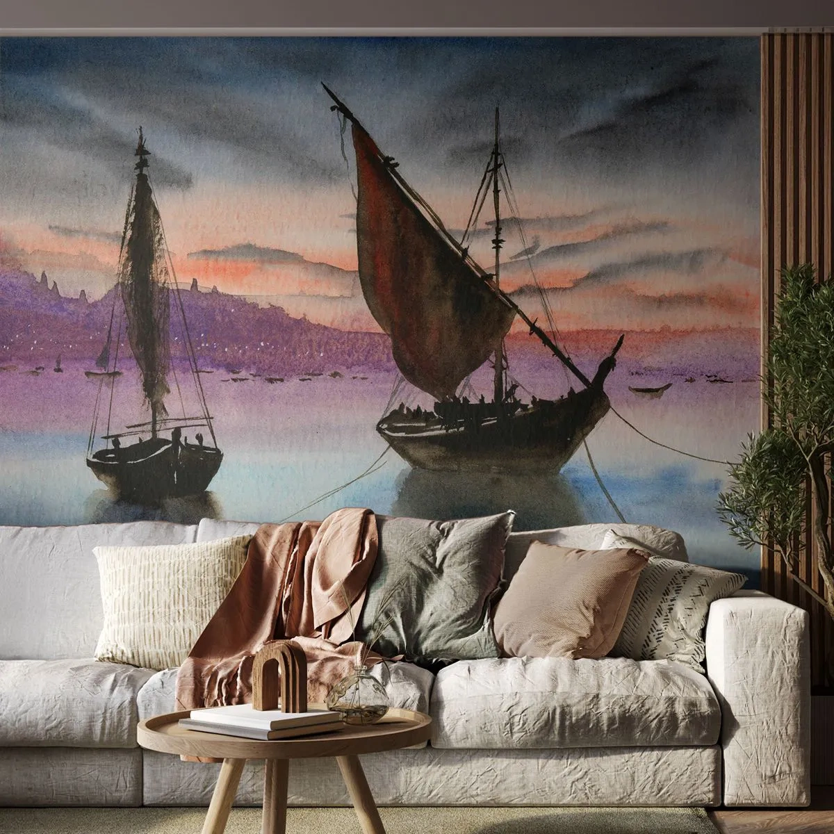 Fototapeta Premium Canvas - Večer v přístavu - Plachetnice, Pobřeží, Krajina - 250x175 cm