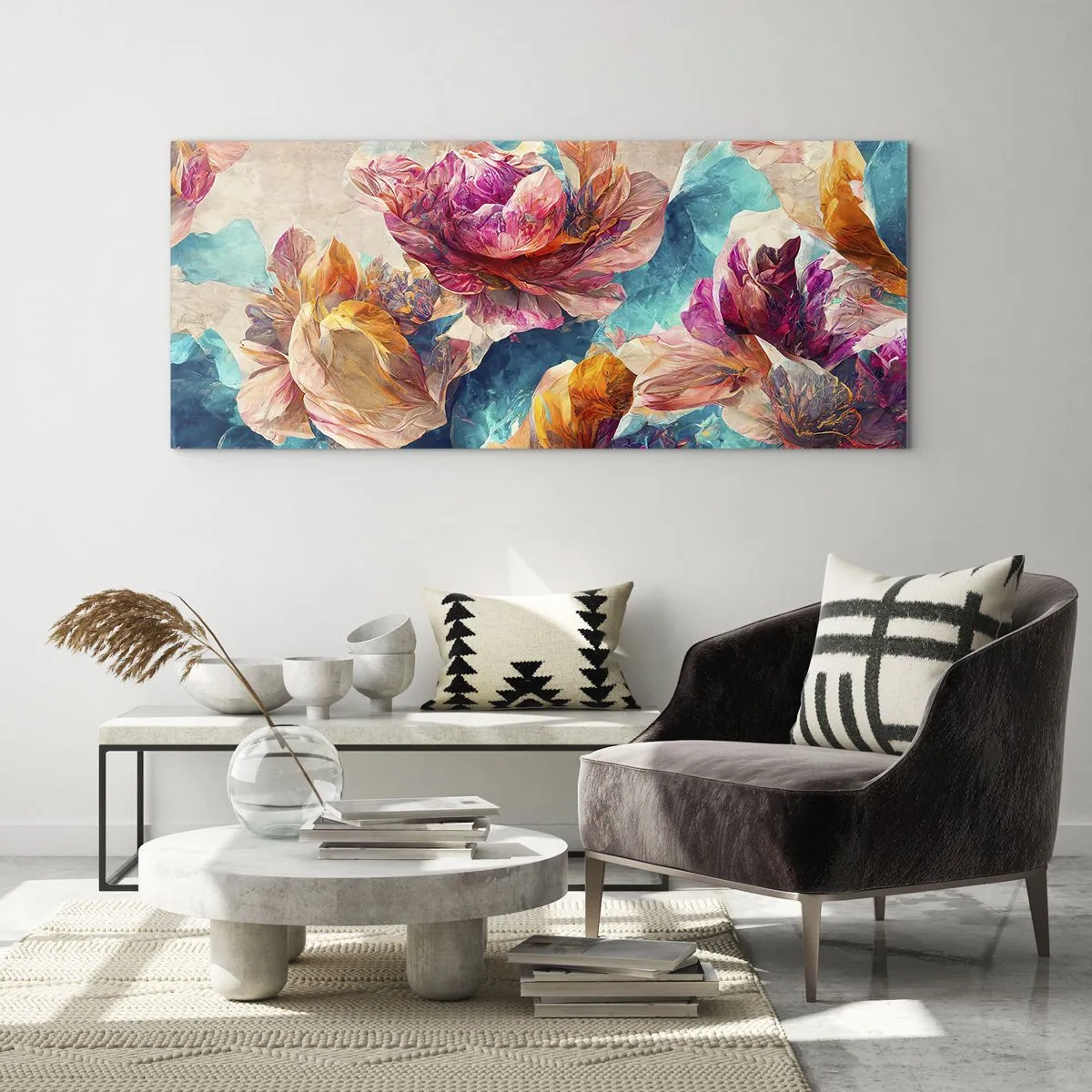 Obraz na skle - Barevné bohatství kytice - 100x40 cm
