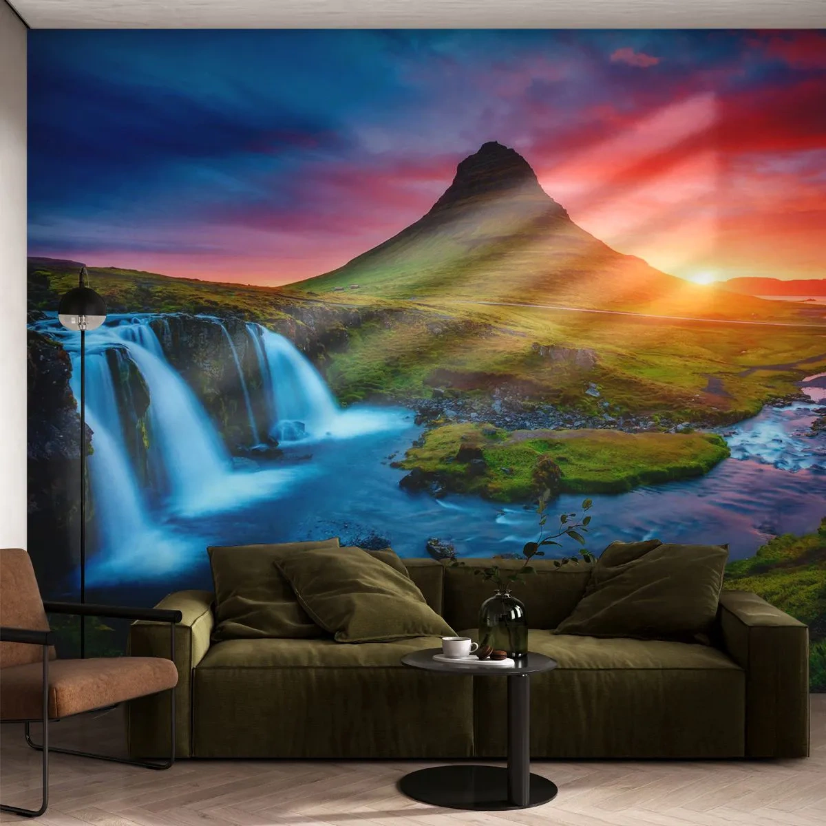 Fototapeta Premium Canvas - Island - oheň a voda - Krajina, Island, Kirkjufellsfoss - 250x175 cm