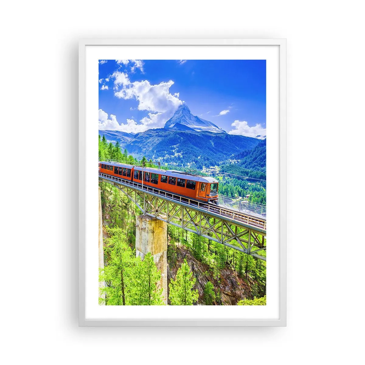Plakát v bílém rámu - Alpská železnice - 50x70 cm
