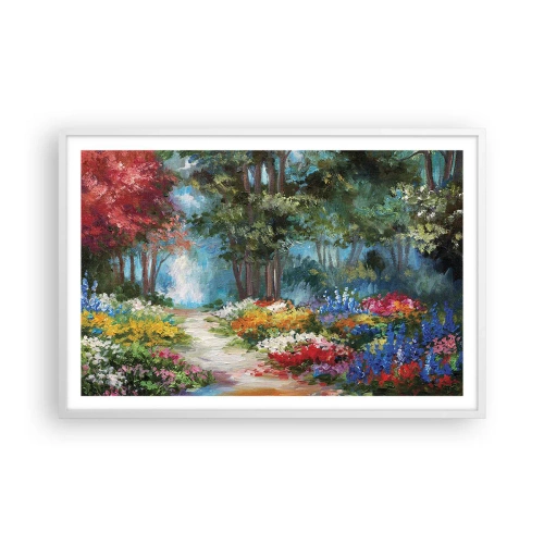 Plakát v bílém rámu - Lesní zahrada, květinový les - 91x61 cm