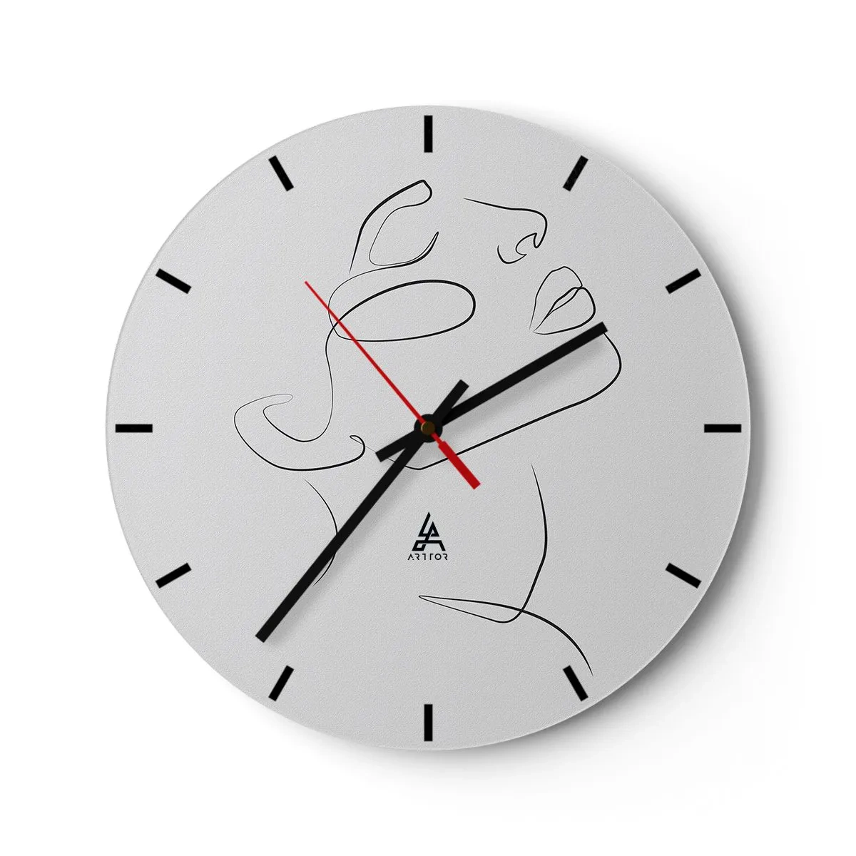 Nástěnné hodiny - Minimalistický portrét ženy vytvořený pomocí linií na bílém pozadí. - 30x30cm - Meandry snu - Moderní nástěnná dekorace do obývacího pokoje, kuchyně a ložnice ARTTOR