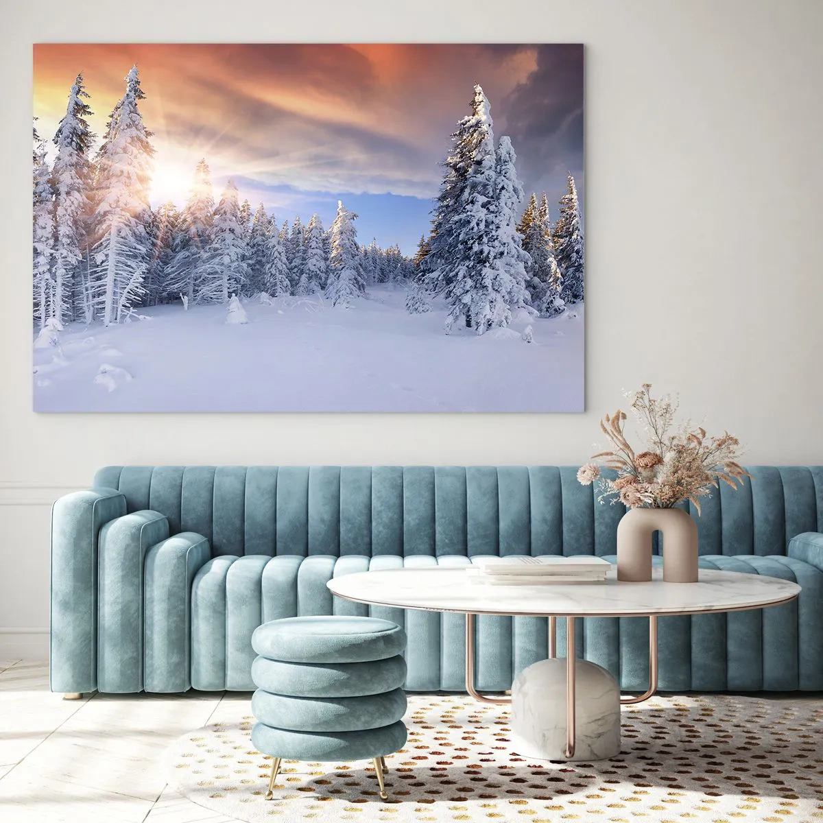 Obraz na skle - Sněžné představení přírody - 100x70 cm