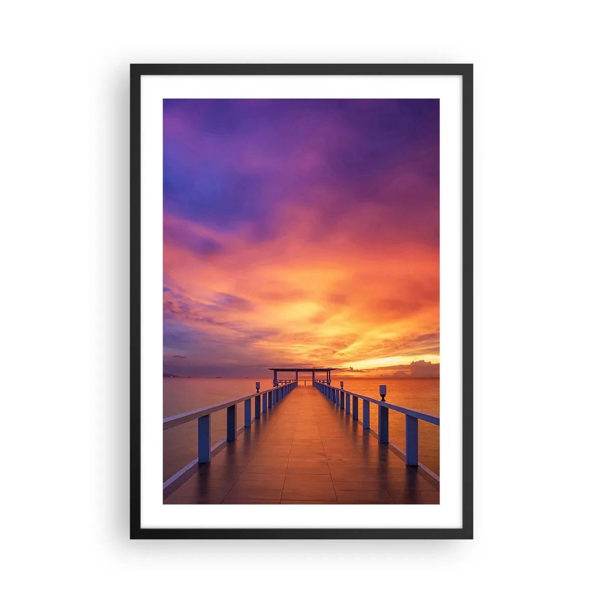 Plakát v černém rámu - Molo na pozadí velkolepého západu slunce - 50x70cm - Bez konce - Moderní nástěnná dekorace do obývacího pokoje a ložnice ARTTOR