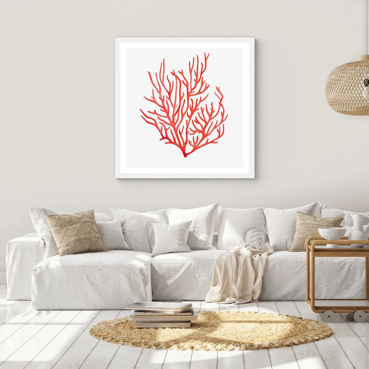 Plakát v bílém rámu - Korálový filigrán - 60x60 cm