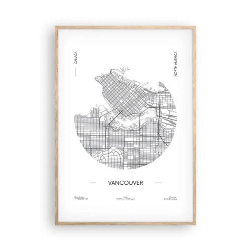 Plakát v rámu světlý dub - Anatomie Vancouveru - 70x100 cm