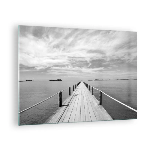 Obraz na skle - Dřevěné molo vedoucí do dálky přes klidné moře - 70x50cm - Co takhle cesta… - Moderní nástěnná dekorace do obývacího pokoje a ložnice ARTTOR