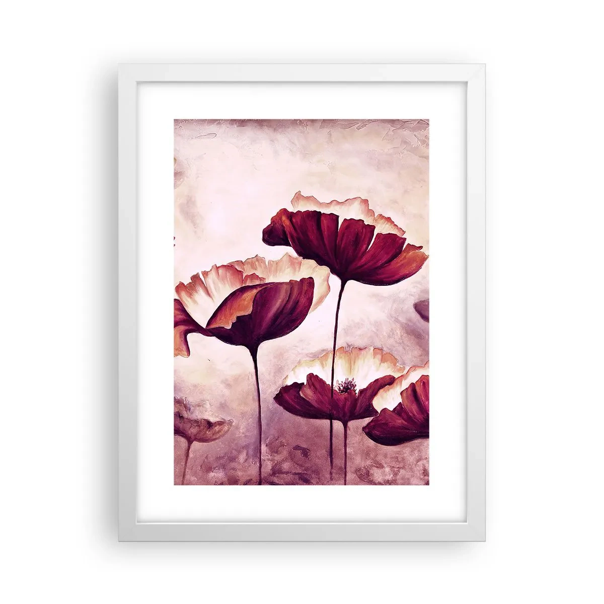 Plakát v bílém rámu - Červený a bílý plátek - 30x40 cm