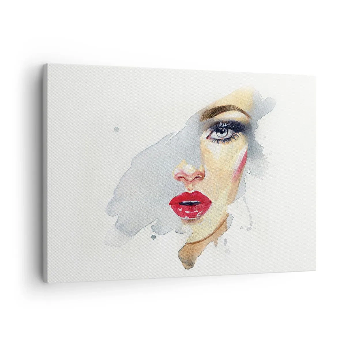 Obraz na plátně - Akvarelový portrét ženy s intenzivním pohledem. - 70x50cm - Odraz v kapce vody - Moderní nástěnná dekorace do obývacího pokoje a ložnice ARTTOR