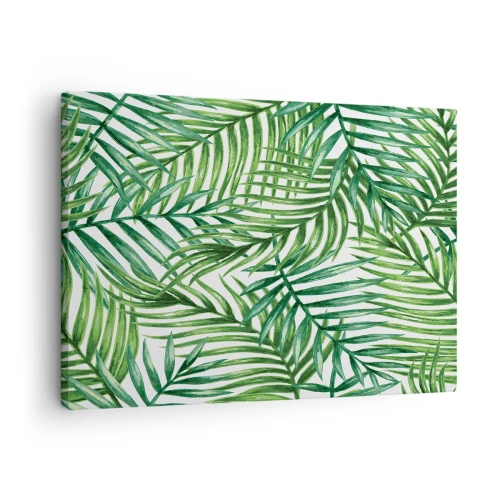 Obraz na plátně - Zelené tropické palmové listy na světlém pozadí - 70x50cm - Pod zeleným baldachýnem - Moderní nástěnná dekorace do obývacího pokoje a ložnice ARTTOR
