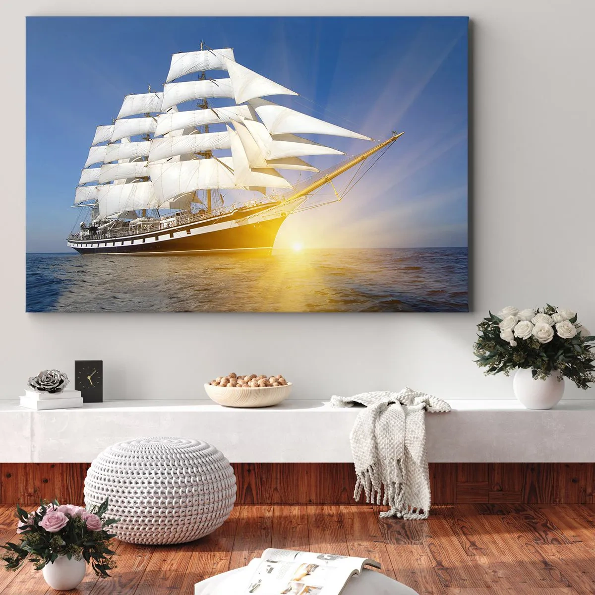 Obraz na plátně - Plachetnice na moři ve světle zapadajícího slunce - 70x50cm - Jejich čas nikdy nepomine - Moderní nástěnná dekorace do obývacího pokoje a ložnice ARTTOR