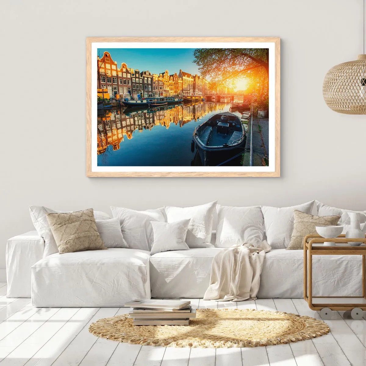 Plakát v rámu světlý dub - Ráno v Amsterdamu - 100x70 cm