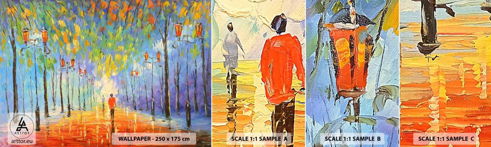 Vzor Fototapety Samolepicí Deluxe Sticker - Noční píseň deště - parkovací třída, Krajina, Stromy - 100x30 cm