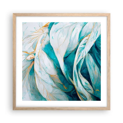 Plakát v rámu světlý dub - Modrá abstrakce se zlatým motivem - 50x50 cm