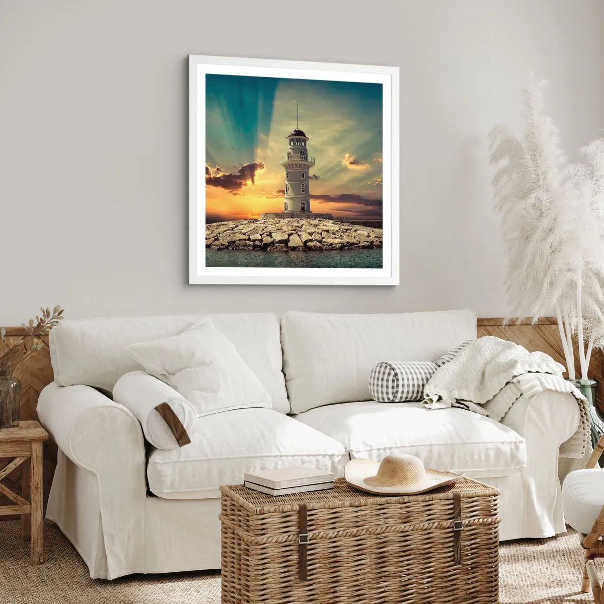 Plakát v bílém rámu - Světlo - Dobro - Krása - 40x40 cm