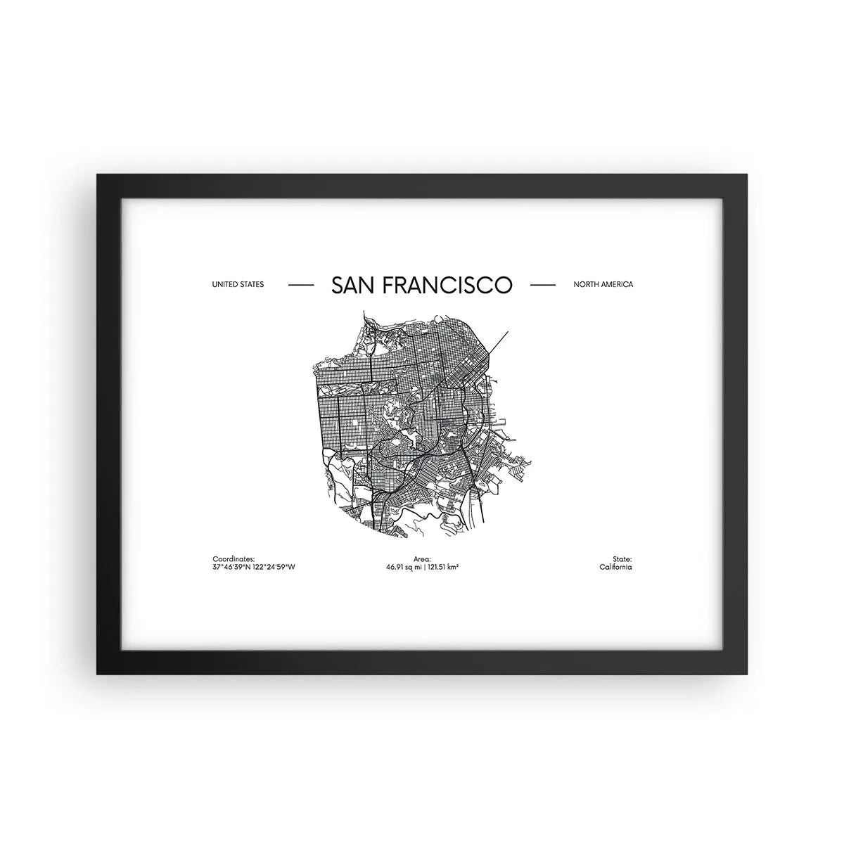 Plakát v černém rámu - Anatomie San Francisca - 40x30 cm
