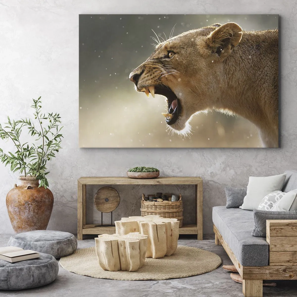 Obraz na plátně - Portrét řvoucí lvice v přirozeném světle - 70x50cm - Snaž se neposlouchat - Moderní nástěnná dekorace do obývacího pokoje a ložnice ARTTOR