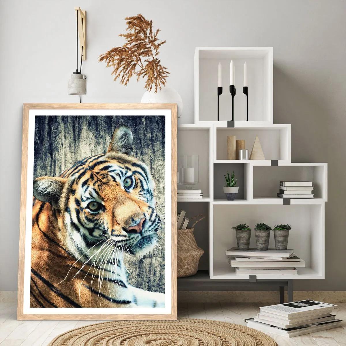 Plakát v rámu světlý dub - Portrét v pramenech světla - 40x50 cm