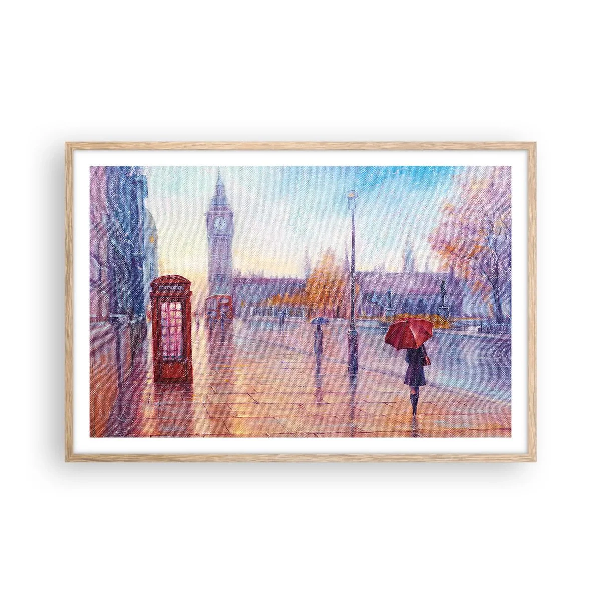 Plakát v rámu světlý dub - Londýnský podzimní den - 91x61 cm