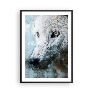 Plakát v černém rámu - Portrét vlka s uměleckými akvarelovými detaily - 50x70cm - Seznamte se s vlčí duší - Moderní nástěnná dekorace do obývacího pokoje a ložnice ARTTOR