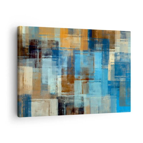 Obraz na plátně - Abstraktní geometrické kompozice v odstínech modré a hnědé - 70x50cm - Přes modrý závoj - Moderní nástěnná dekorace do obývacího pokoje a ložnice ARTTOR