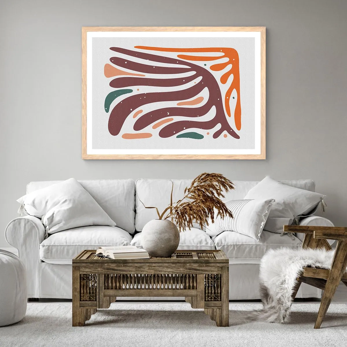 Plakát v rámu světlý dub - Organická a radiální kompozice - 100x70 cm